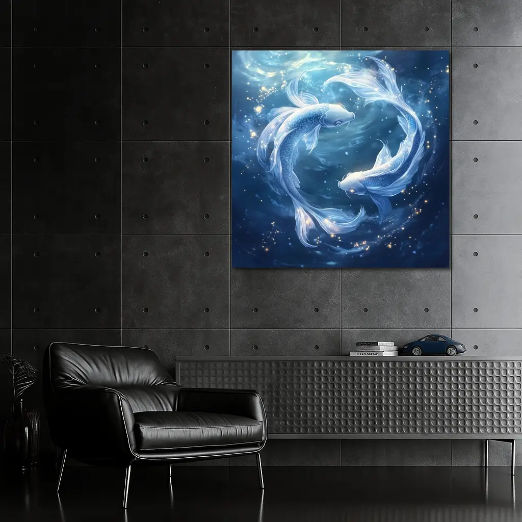 Pisces Koi Fish Glowing Blue Cosmic Water – Wall Art