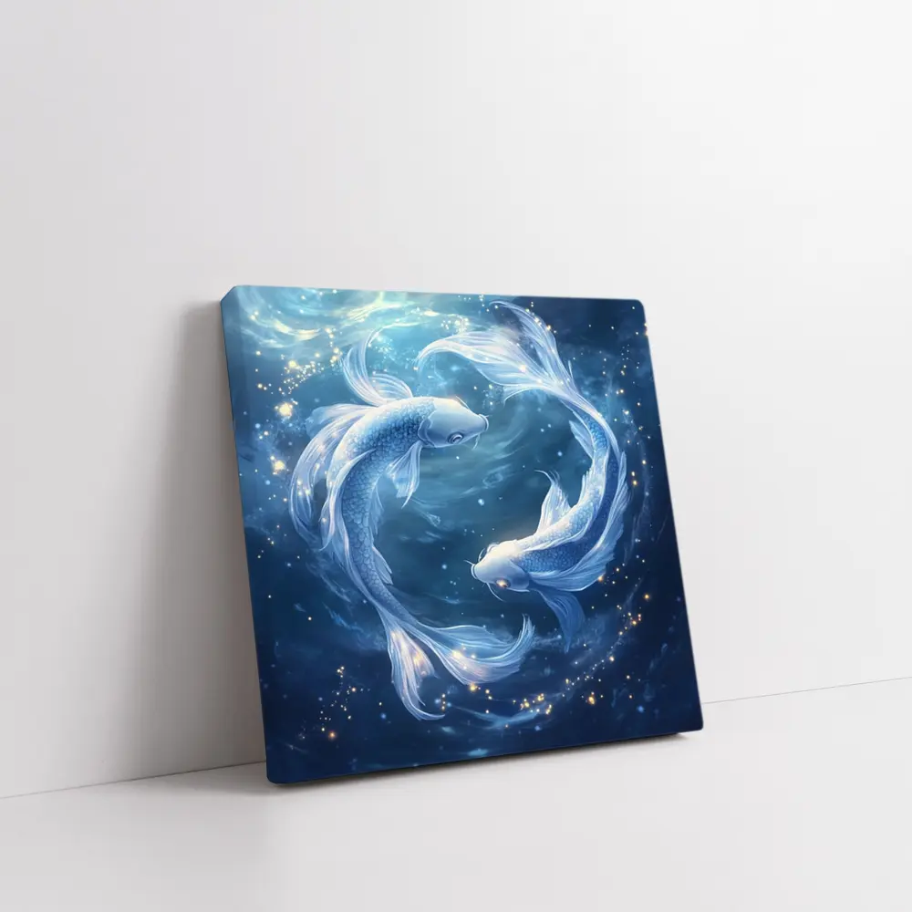 Pisces Koi Fish Glowing Blue Cosmic Water – Wall Art