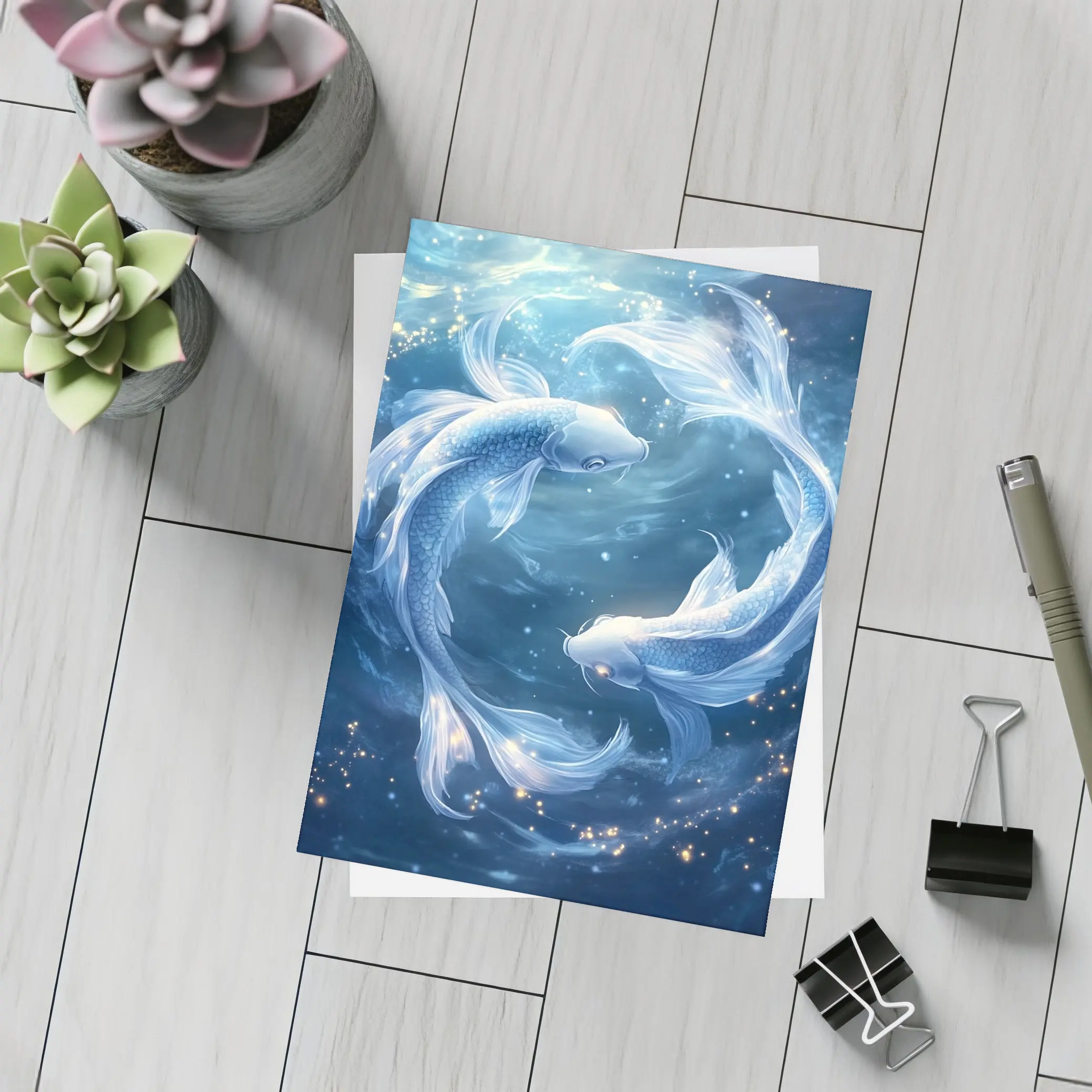 Pisces Koi Fish Glowing Blue Cosmic Water – Postcards