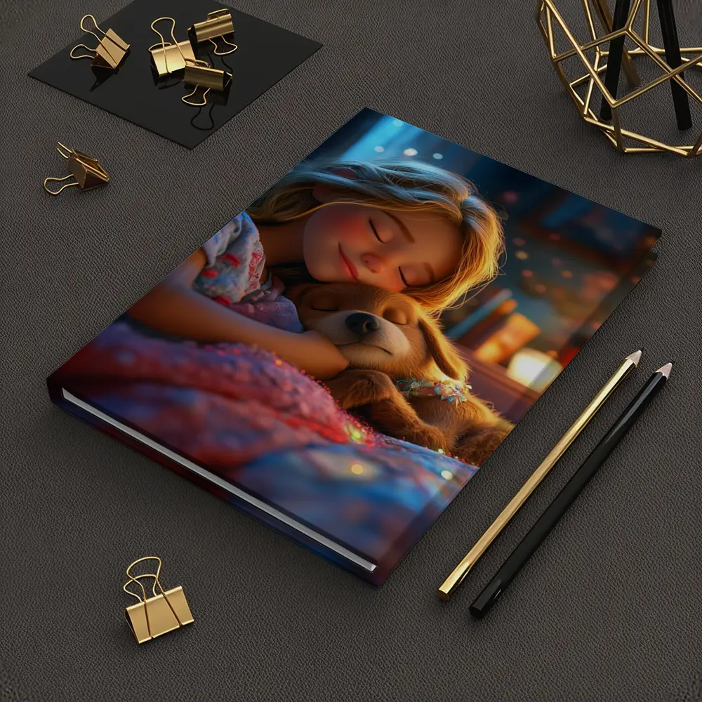 Girl Sleeping With Dog Cozy Bedroom Night – Notebooks
