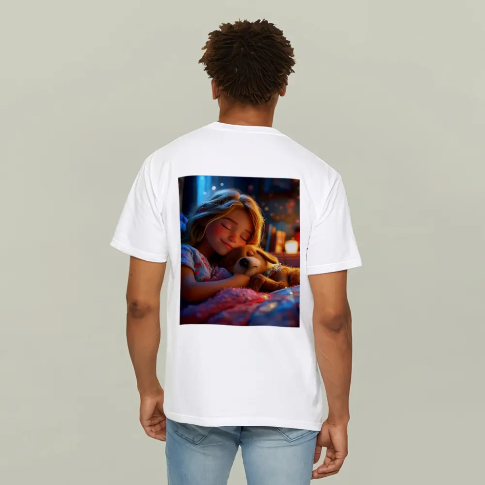 Girl Sleeping With Dog Cozy Bedroom Night – T-Shirts