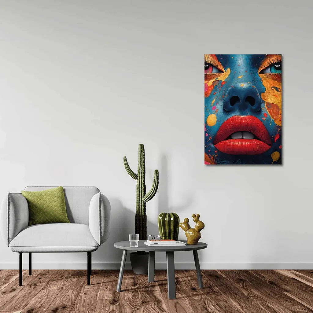 Blue Face Woman Bold Paint Splash Art – Wall Art