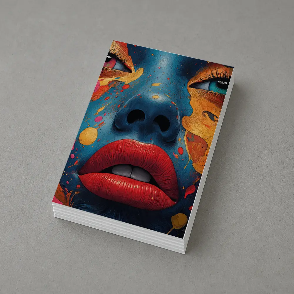 Blue Face Woman Bold Paint Splash Art – Postcards