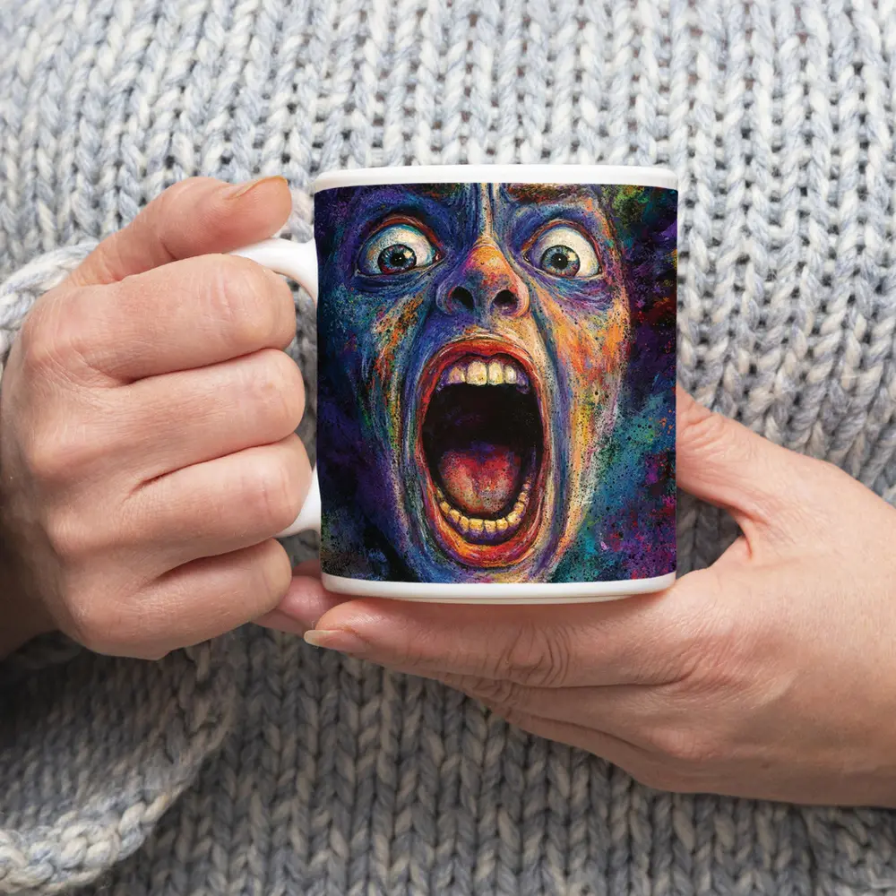 Screaming Face Colorful Expressionist Horror Art – Mugs