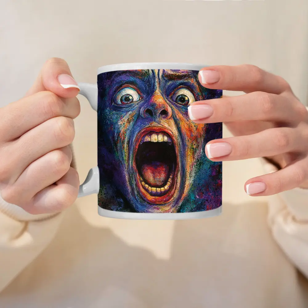 Screaming Face Colorful Expressionist Horror Art – Mugs