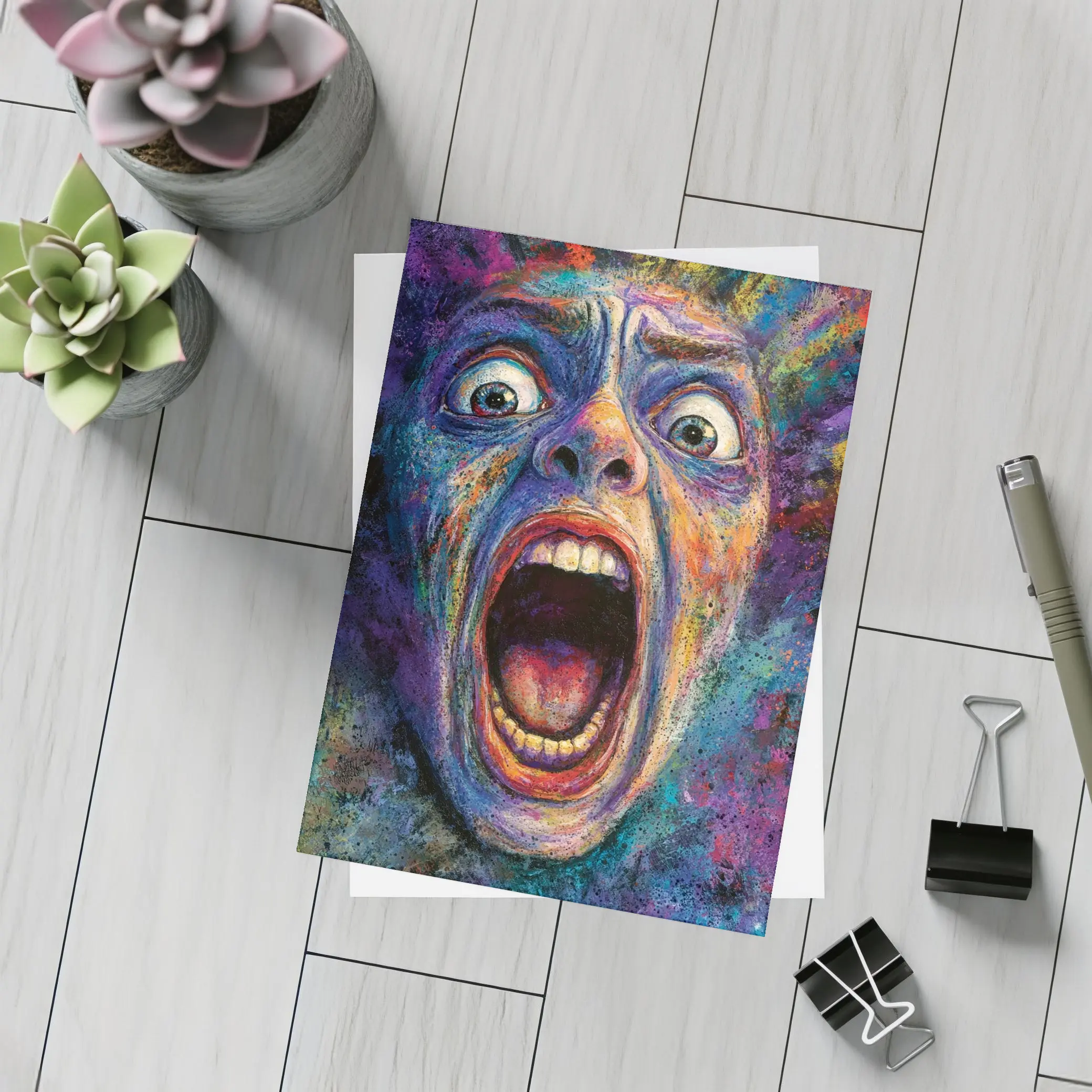 Screaming Face Colorful Expressionist Horror Art – Postcards