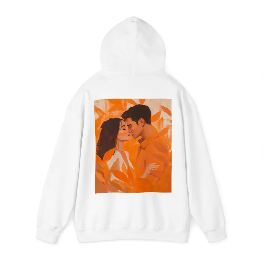 Couple Kissing Orange Leaves Romantic Painting – Hoodies