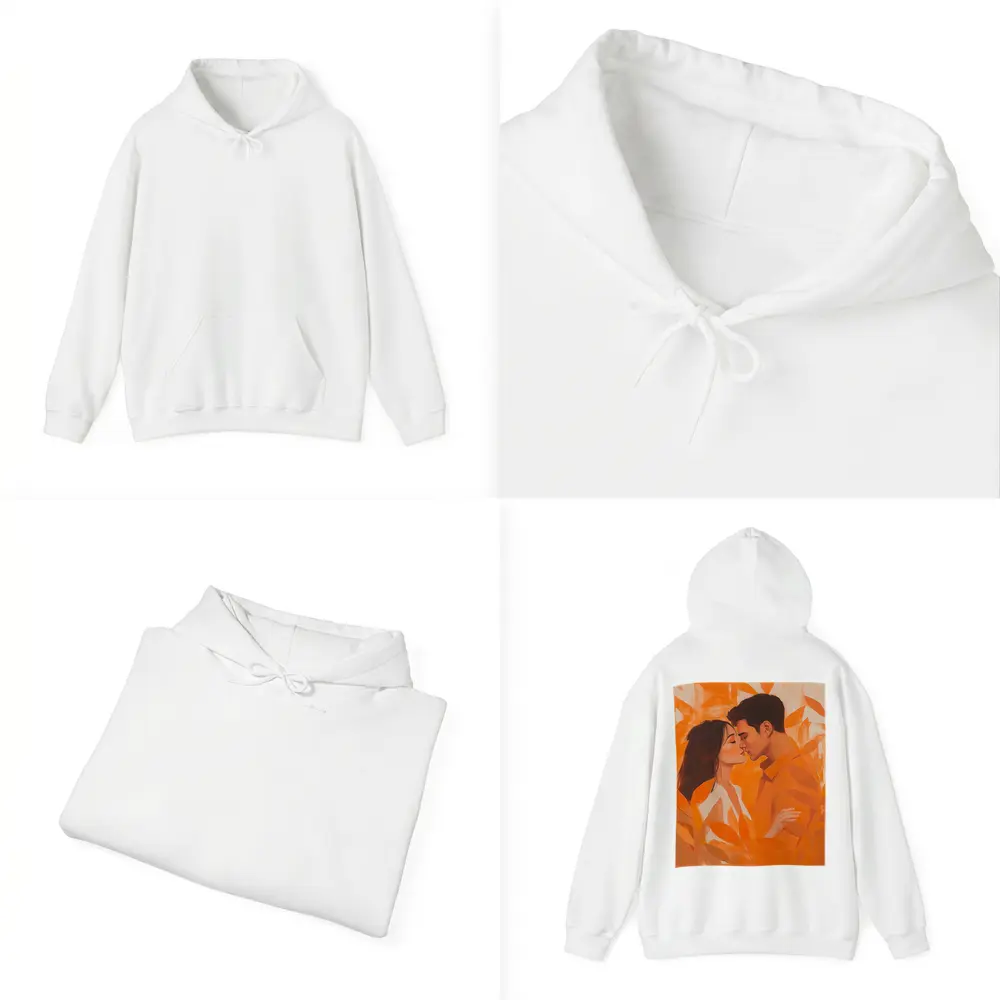 Couple Kissing Orange Leaves Romantic Painting – Hoodies