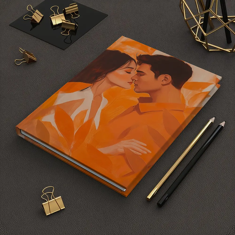 Couple Kissing Orange Leaves Romantic Painting – Notebooks