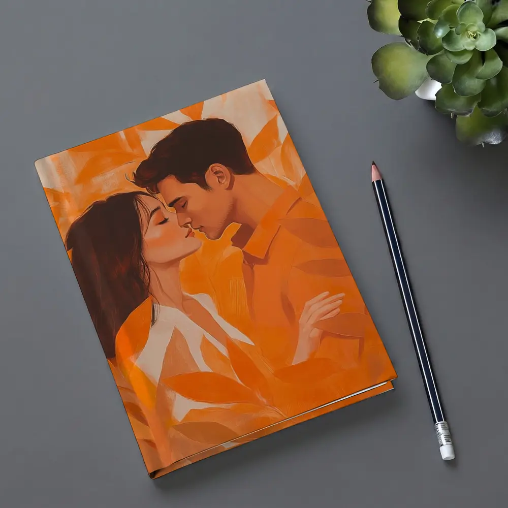 Couple Kissing Orange Leaves Romantic Painting – Notebooks