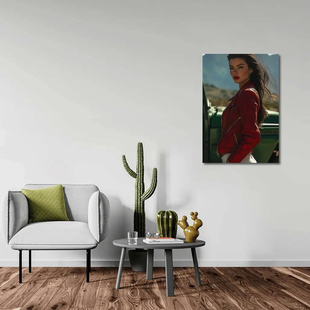 Woman Red Jacket Mountains Outdoor Portrait – Wall Art