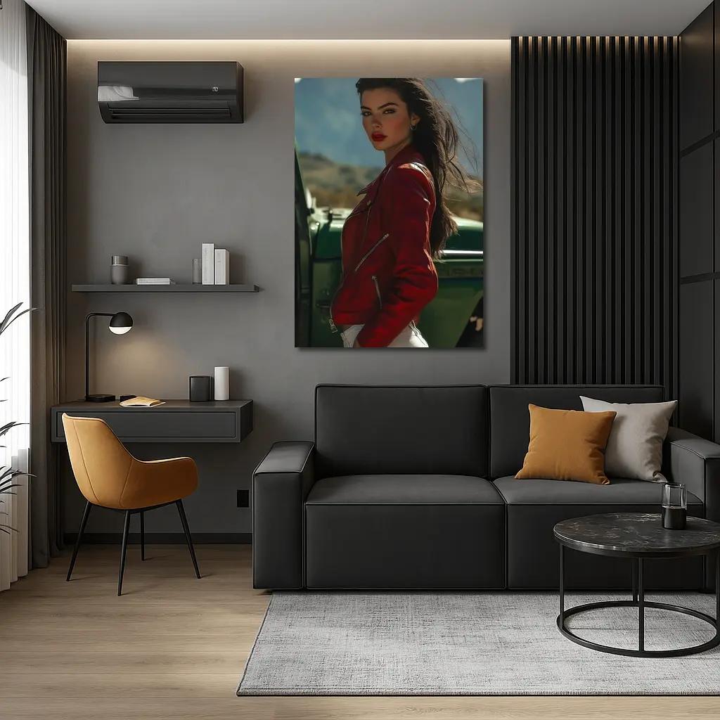 Woman Red Jacket Mountains Outdoor Portrait – Wall Art