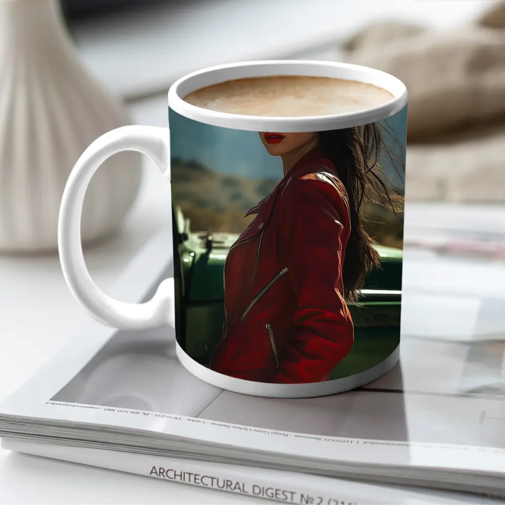Woman Red Jacket Mountains Outdoor Portrait – Mugs