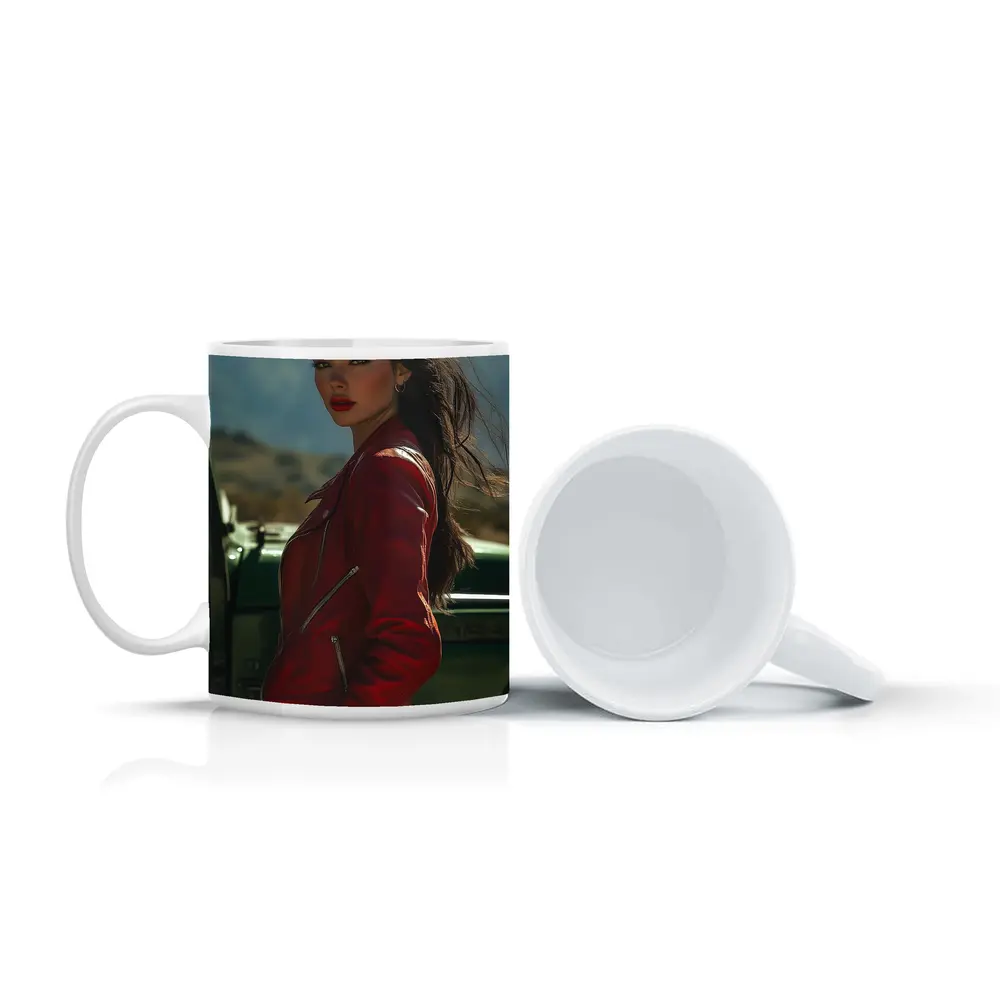 Woman Red Jacket Mountains Outdoor Portrait – Mugs