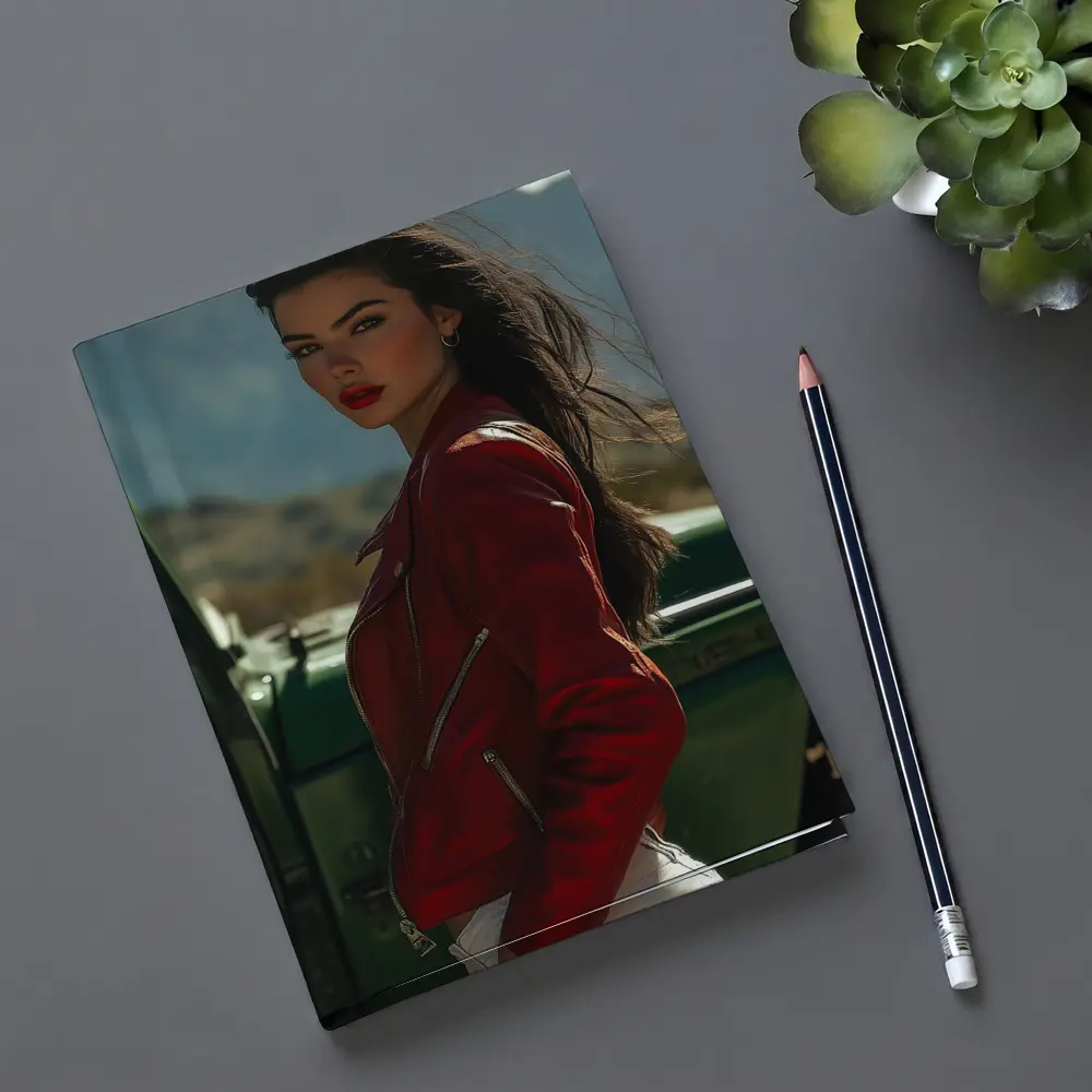 Woman Red Jacket Mountains Outdoor Portrait – Notebooks