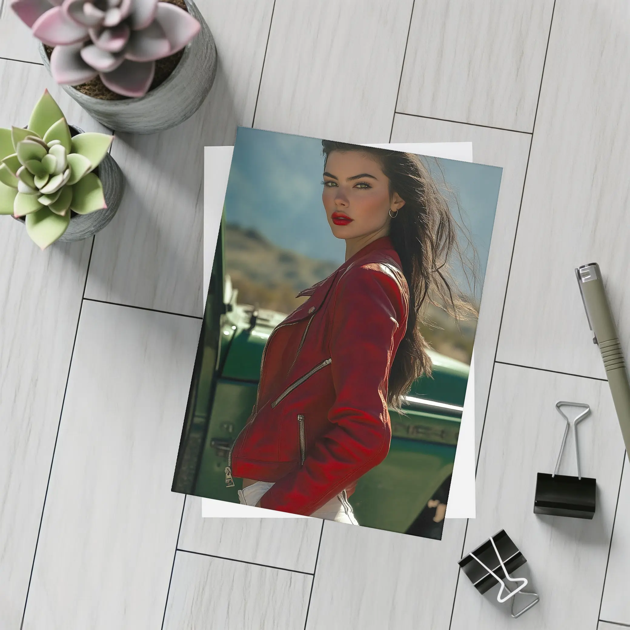 Woman Red Jacket Mountains Outdoor Portrait – Postcards