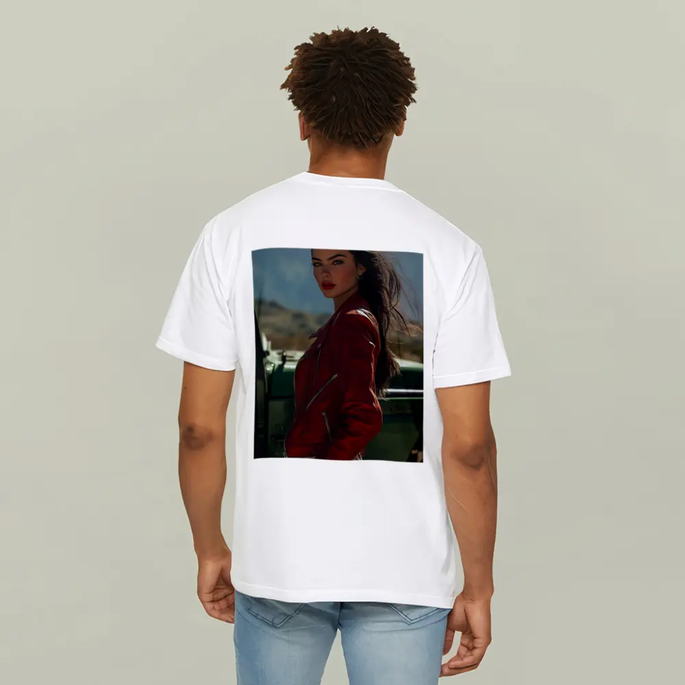 Woman Red Jacket Mountains Outdoor Portrait – T-Shirts