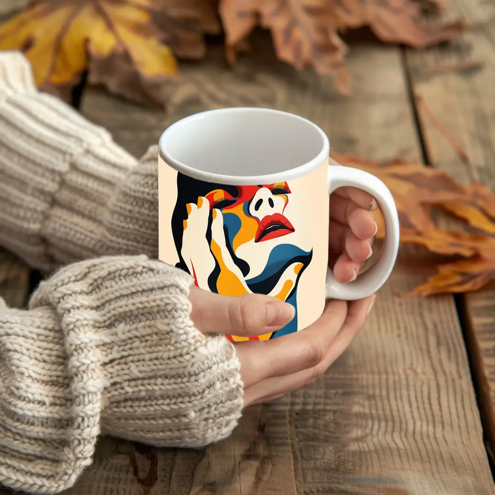 Abstract Woman Face Bold Color Art – Mugs