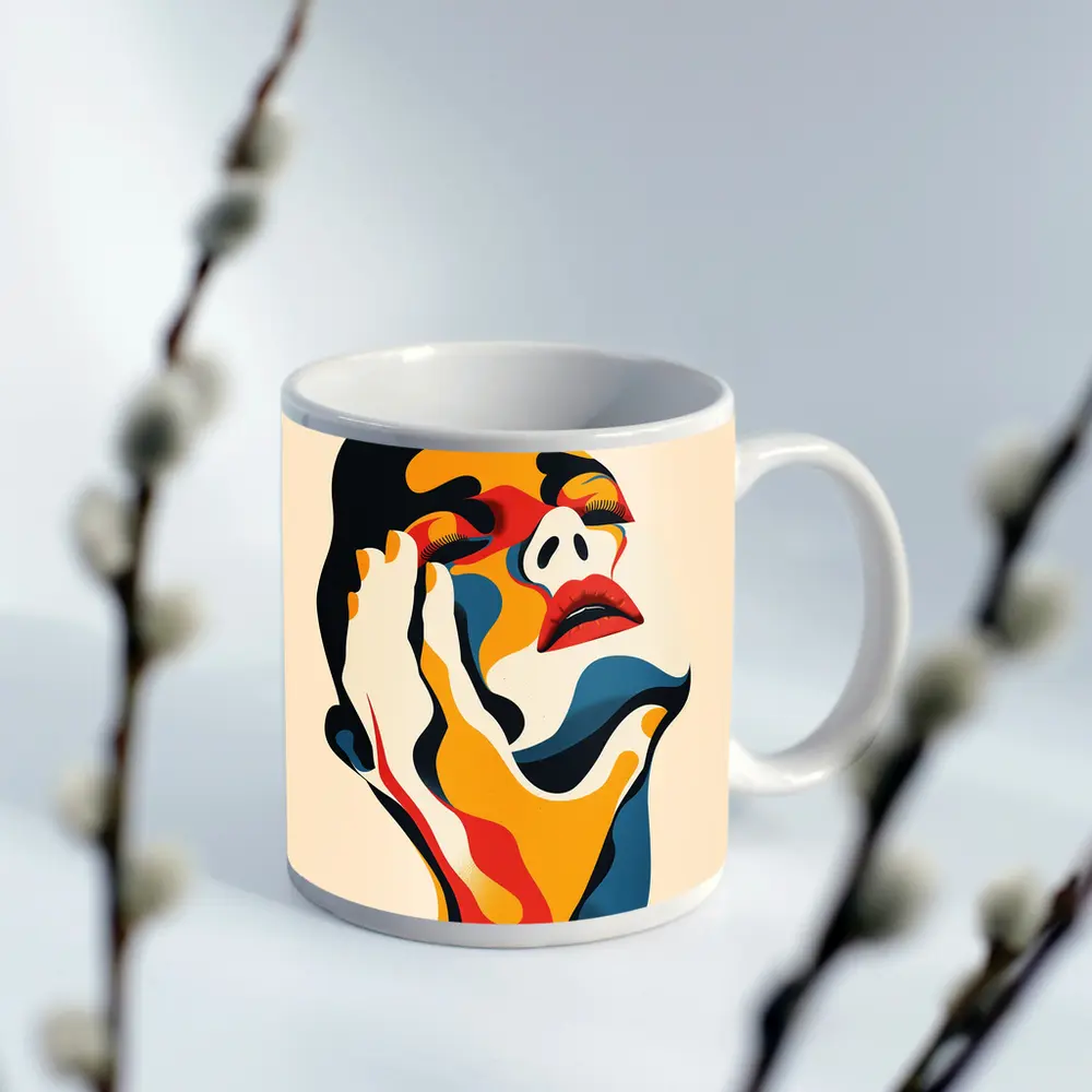 Abstract Woman Face Bold Color Art – Mugs