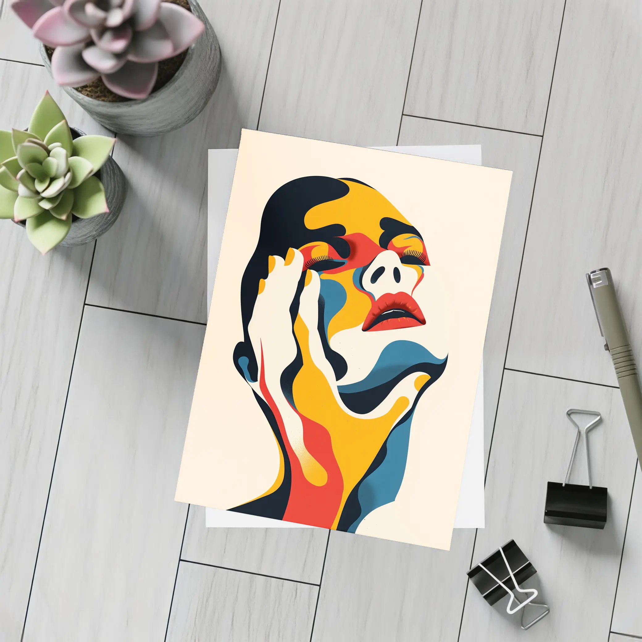 Abstract Woman Face Bold Color Art – Postcards