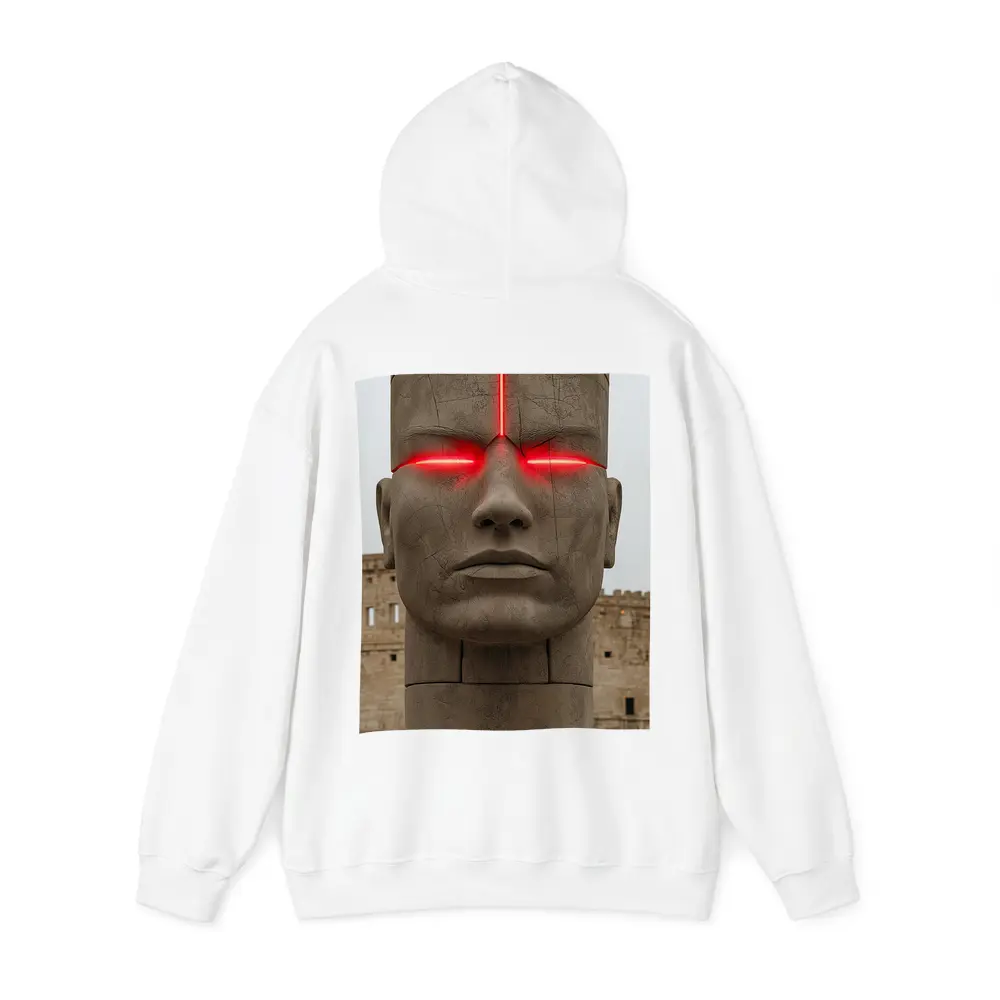 Ancient Stone Face Sculpture Red Glowing Eyes – Hoodies