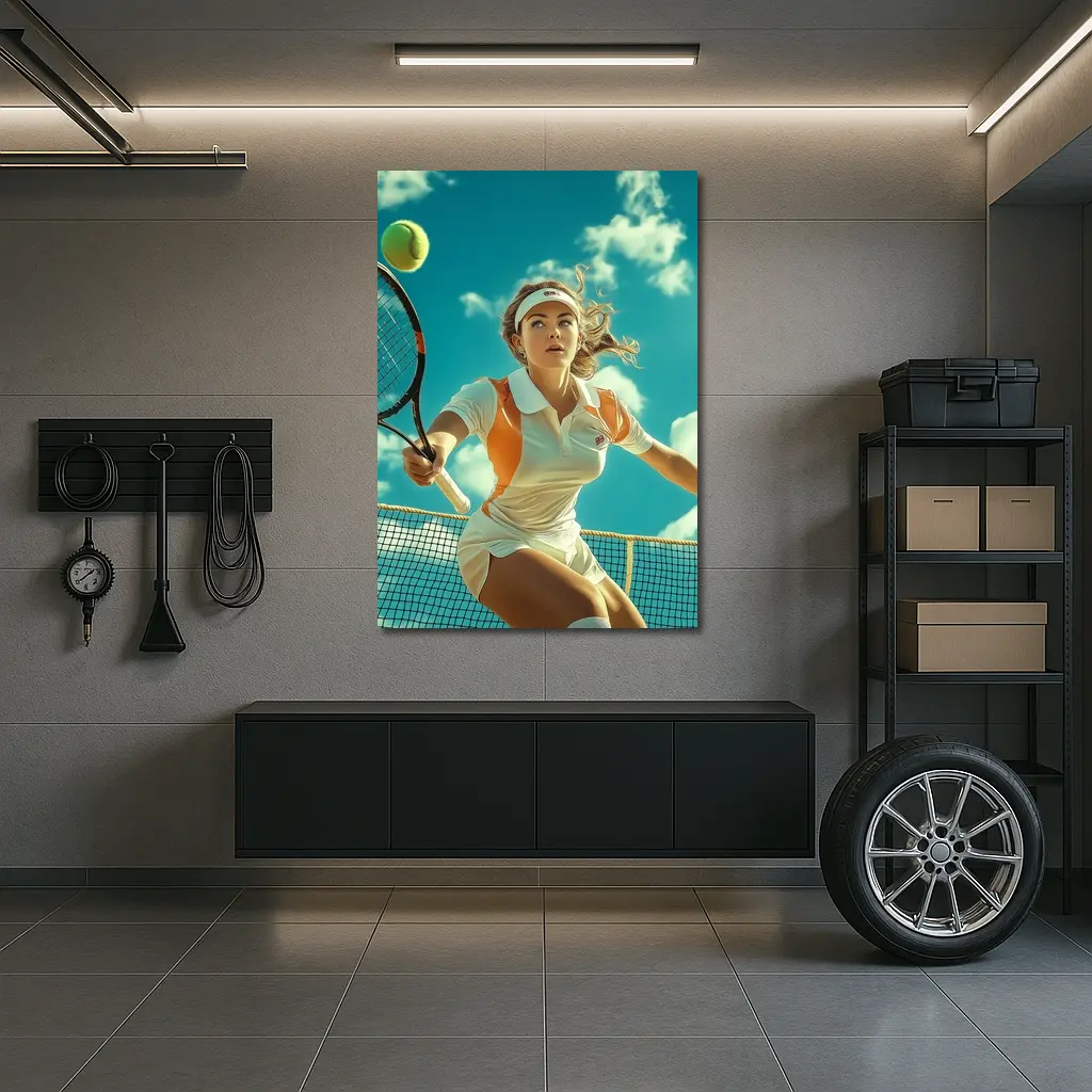 Tennis Player Woman Sky Blue Background – Wall Art
