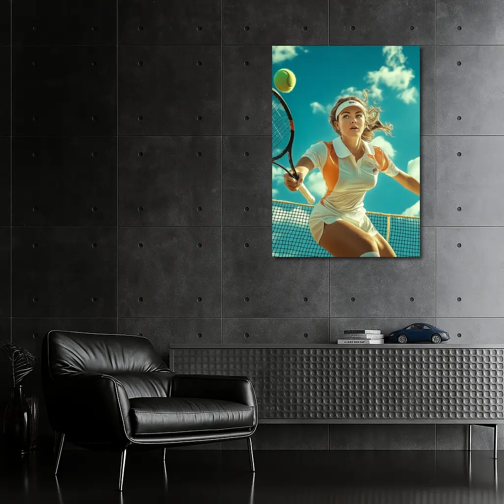 Tennis Player Woman Sky Blue Background – Wall Art
