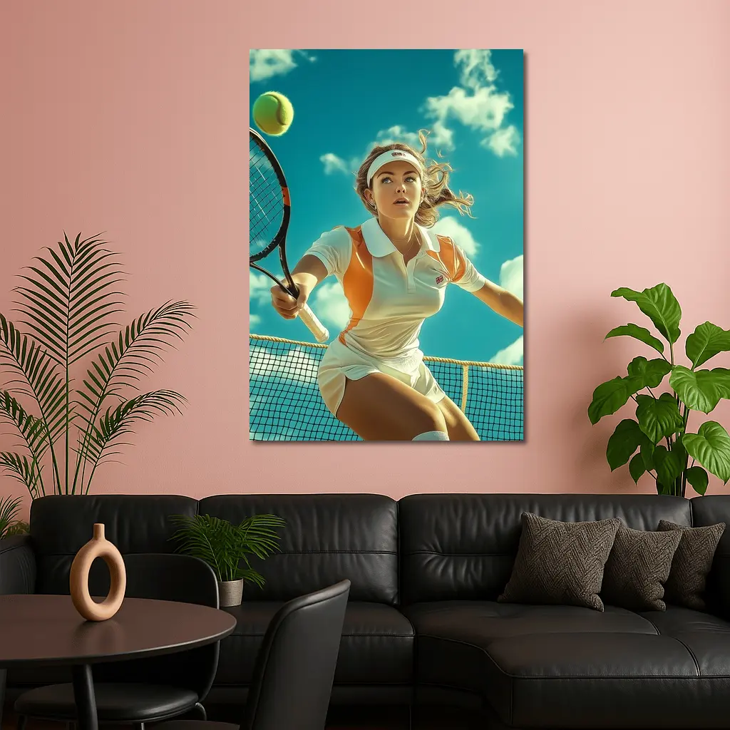 Tennis Player Woman Sky Blue Background – Wall Art