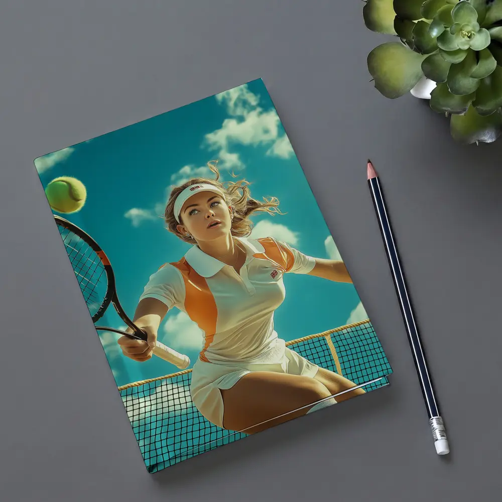 Tennis Player Woman Sky Blue Background – Notebooks