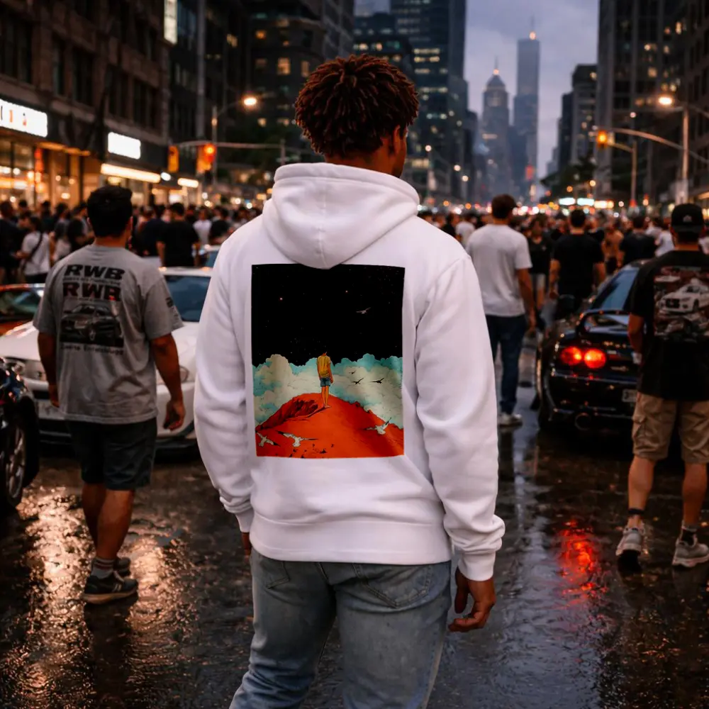 Boy Standing On Red Hill Starry Night – Hoodies