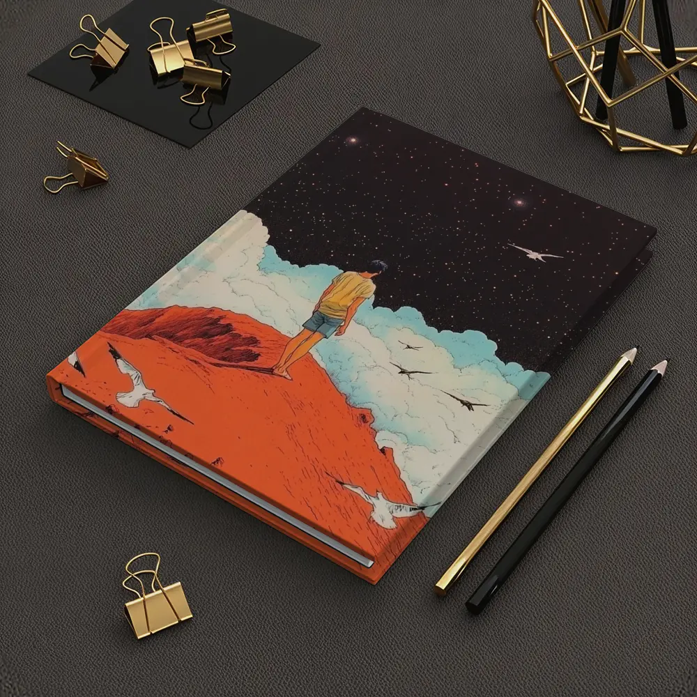 Boy Standing On Red Hill Starry Night – Notebooks