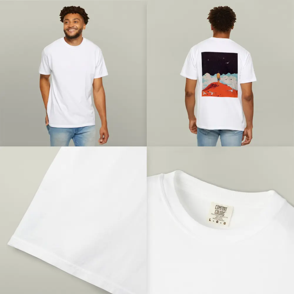 Boy Standing On Red Hill Starry Night – T-Shirts