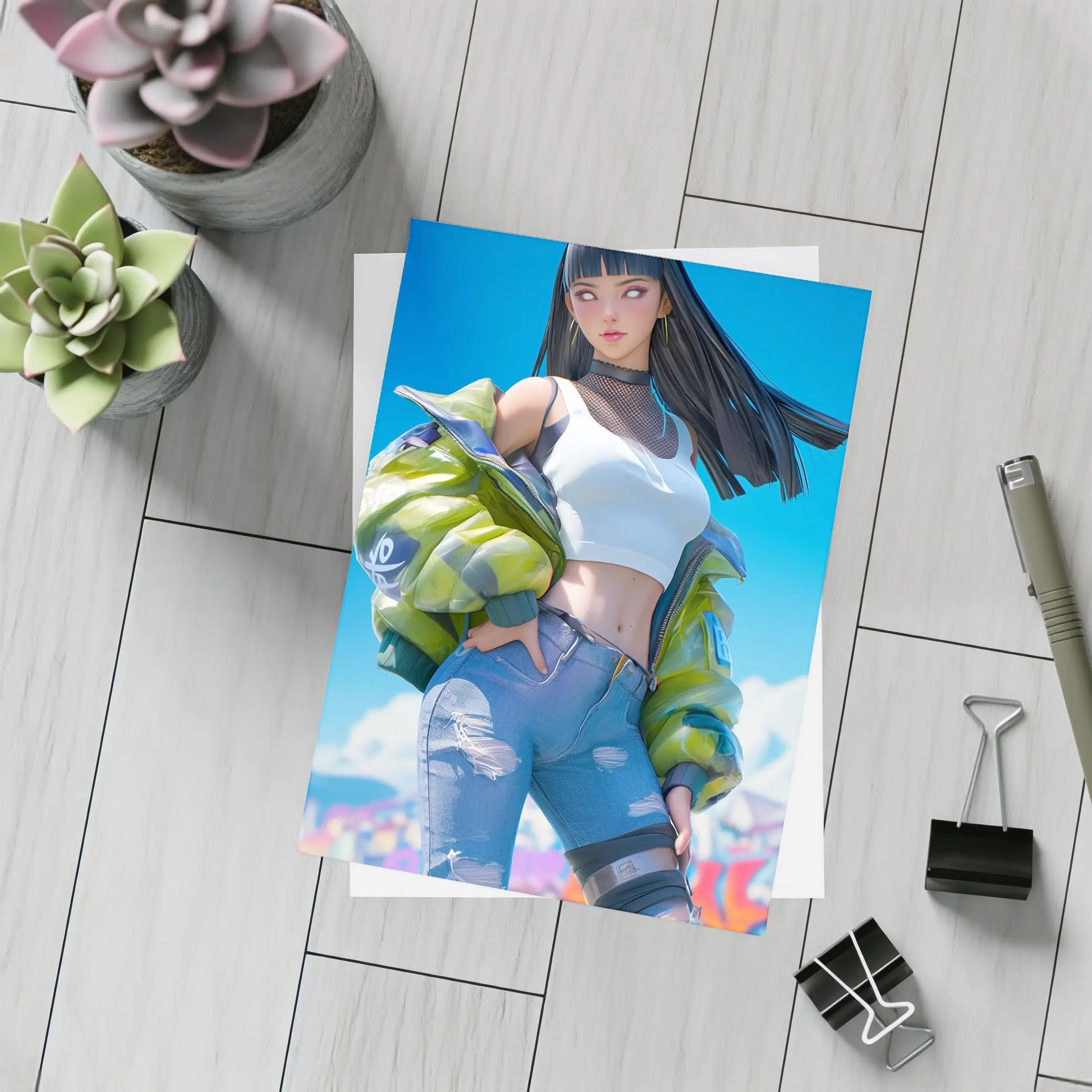 Anime Girl Graffiti Street Art Style – Postcards
