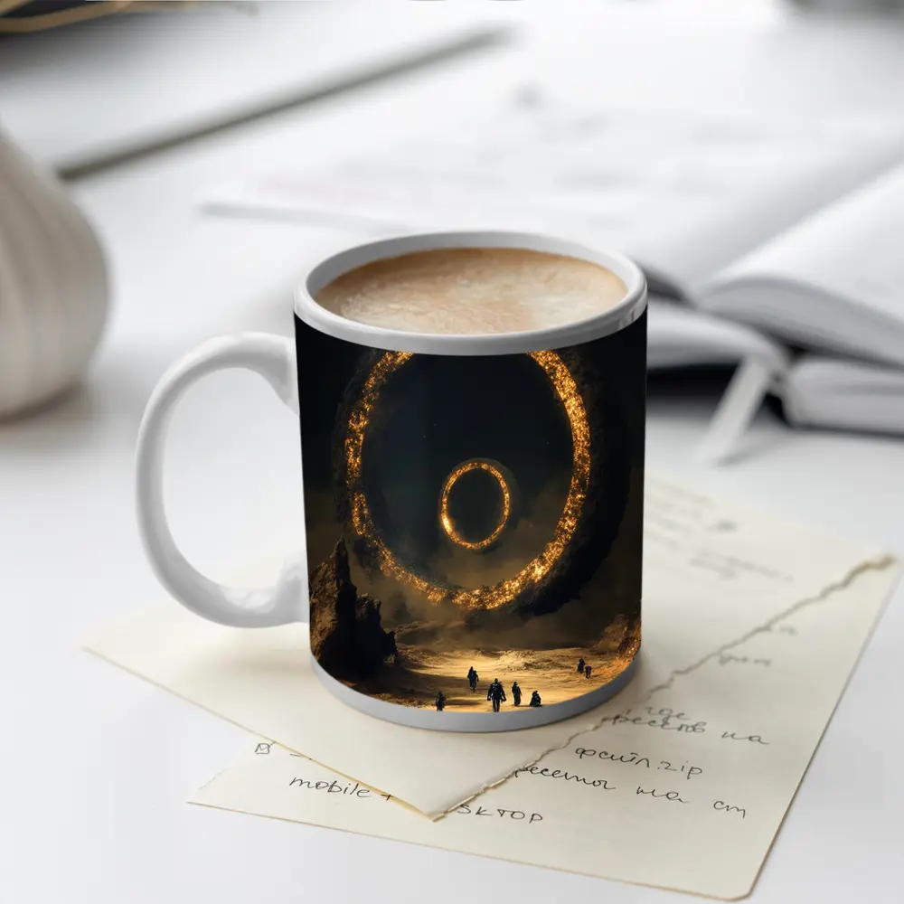 Ancient Stone Ring Desert Sci Fi Art – Mugs