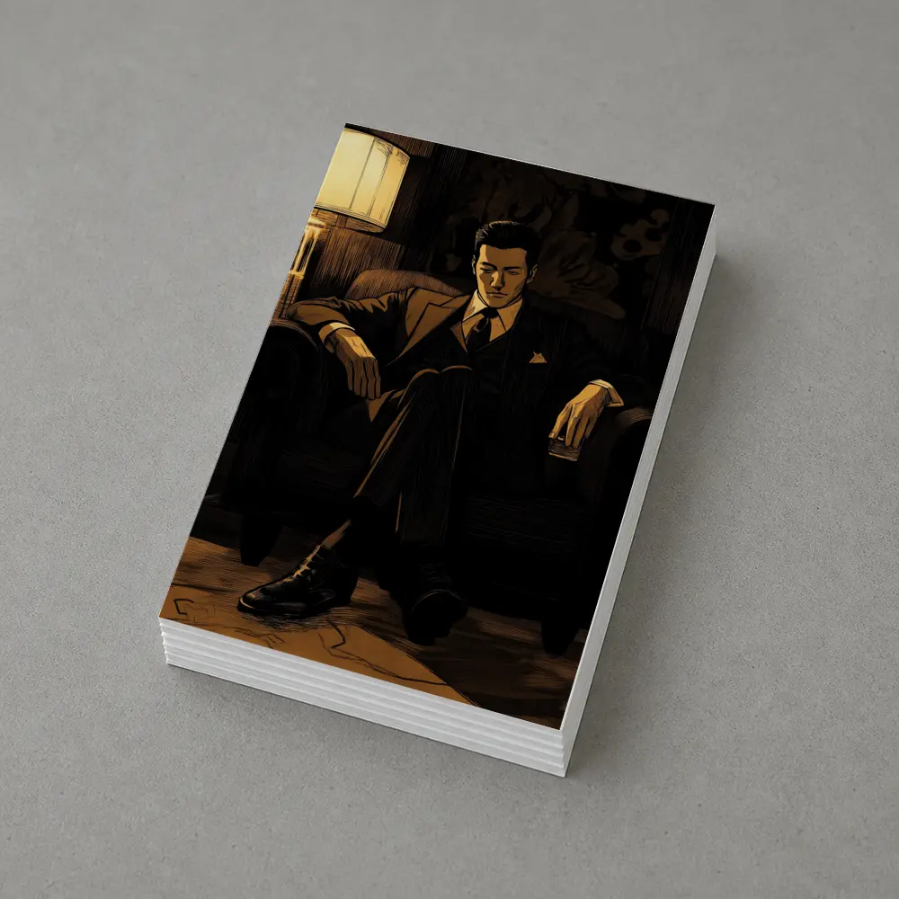 Suited Man Relaxing in Dark Noir Room – Postcards