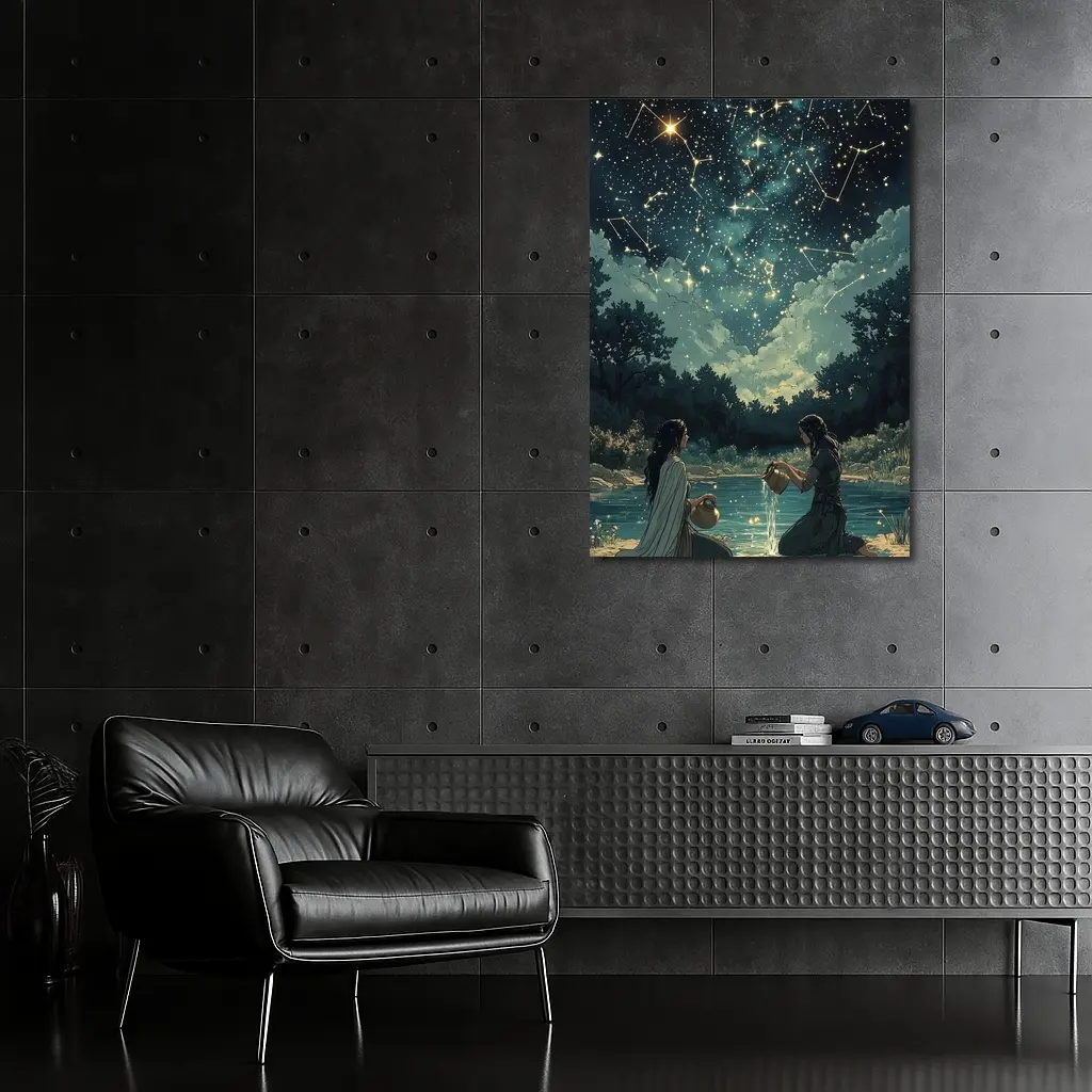 Aquarius Zodiac Women Pouring Water Night Sky – Wall Art
