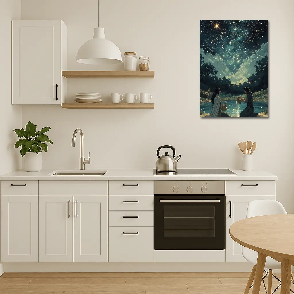 Aquarius Zodiac Women Pouring Water Night Sky – Wall Art