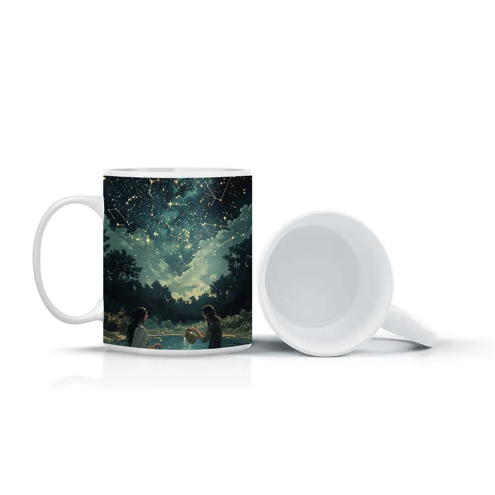 Aquarius Zodiac Women Pouring Water Night Sky – Mugs
