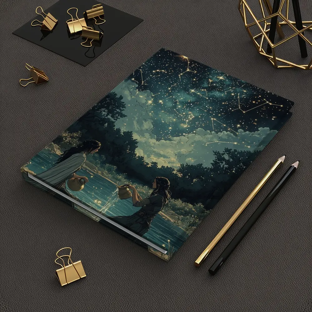 Aquarius Zodiac Women Pouring Water Night Sky – Notebooks