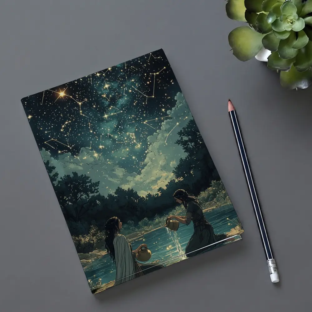 Aquarius Zodiac Women Pouring Water Night Sky – Notebooks