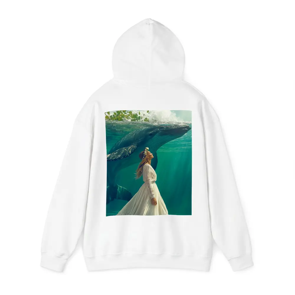 Woman in White Dress with Humpback Whale Underwater – Hoodies