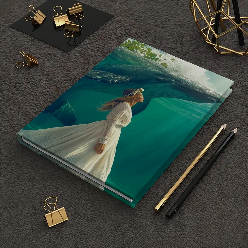Woman in White Dress with Humpback Whale Underwater – Notebooks