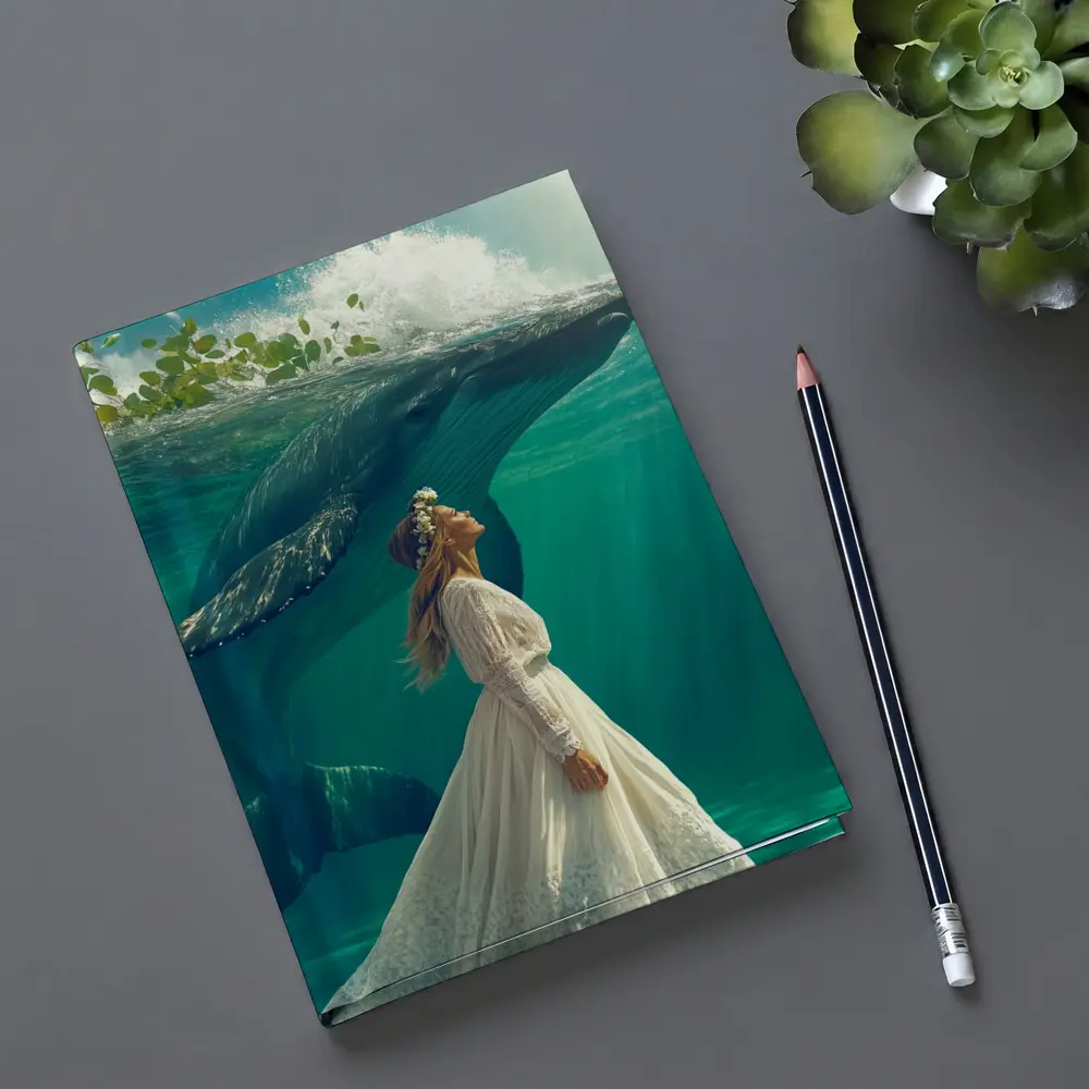 Woman in White Dress with Humpback Whale Underwater – Notebooks