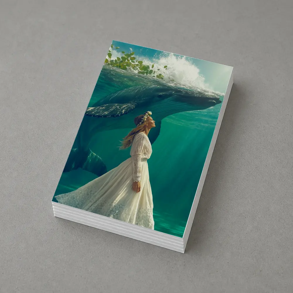 Woman in White Dress with Humpback Whale Underwater – Postcards