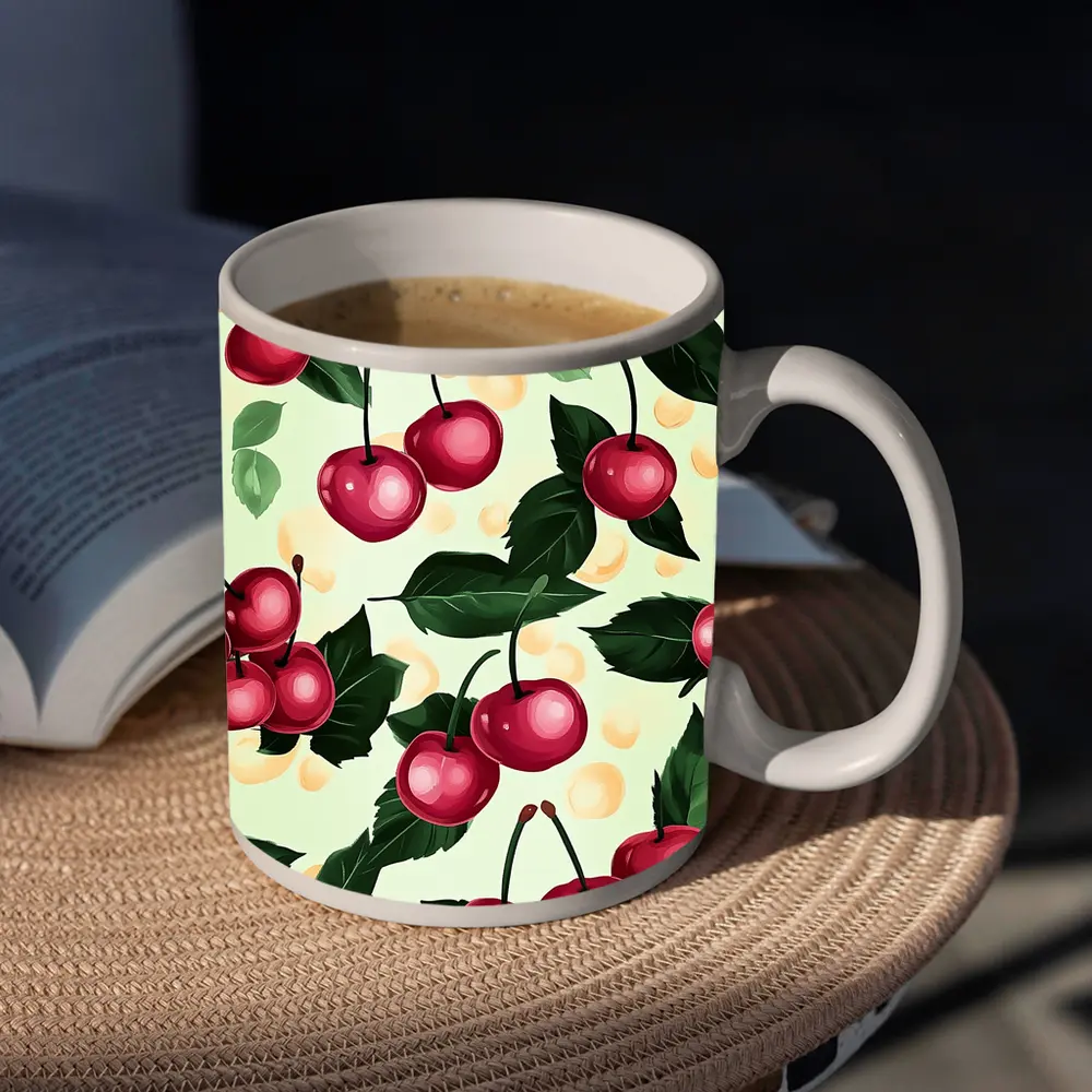 Red Cherry Pattern With Green Leaves – Mugs