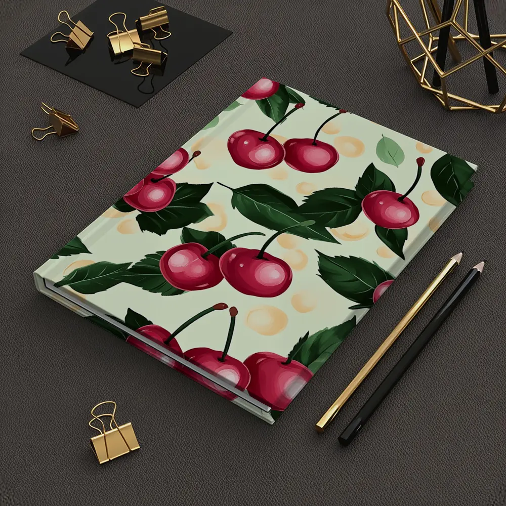 Red Cherry Pattern With Green Leaves – Notebooks