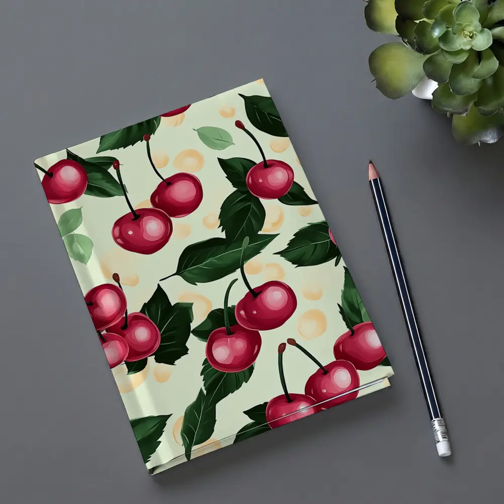 Red Cherry Pattern With Green Leaves – Notebooks