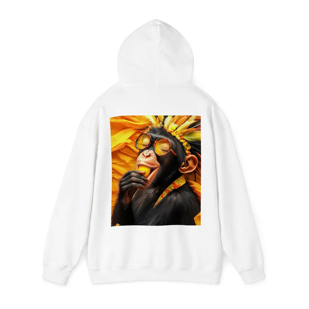 Chimpanzee With Sunglasses Yellow Feather Headdress – Hoodies