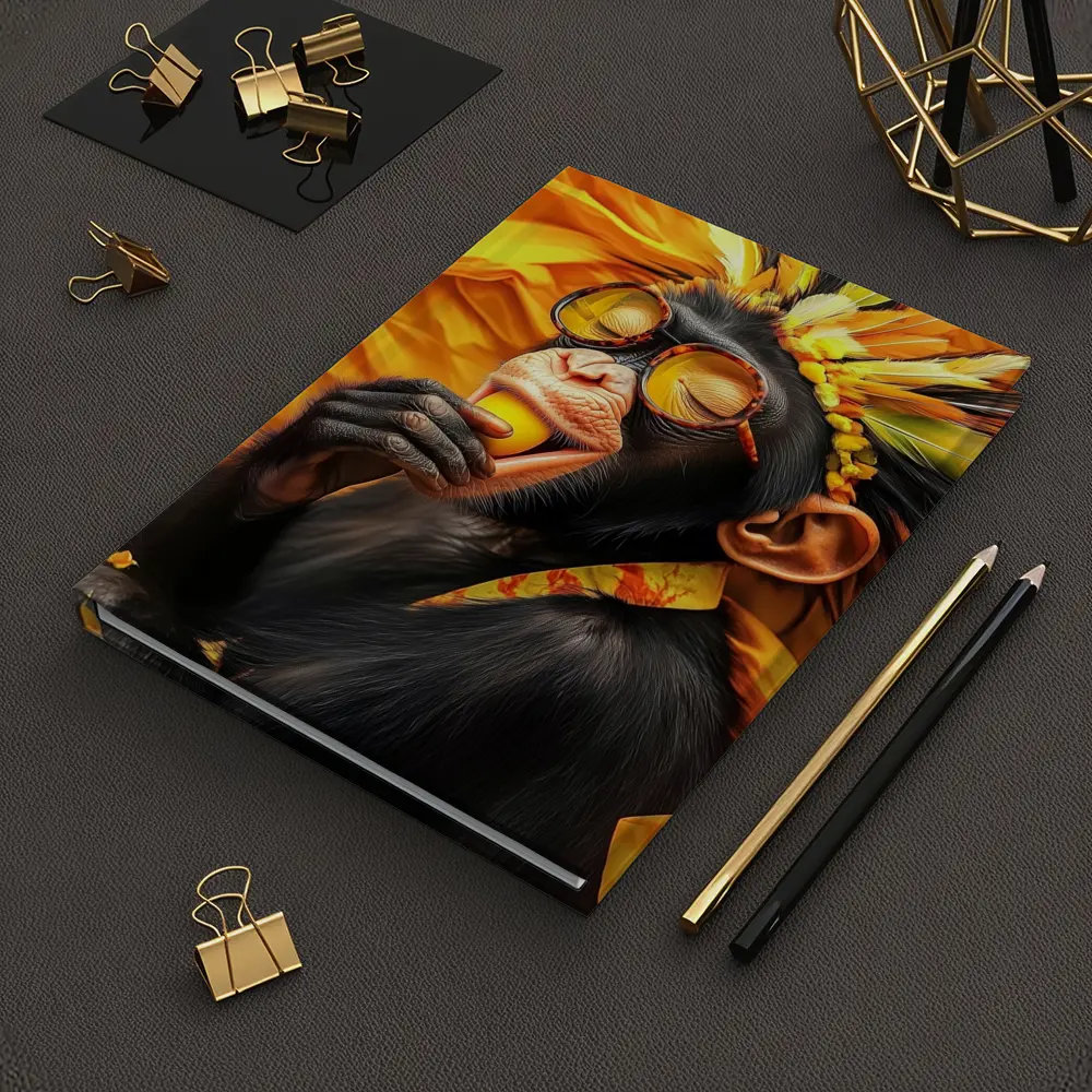 Chimpanzee With Sunglasses Yellow Feather Headdress – Notebooks