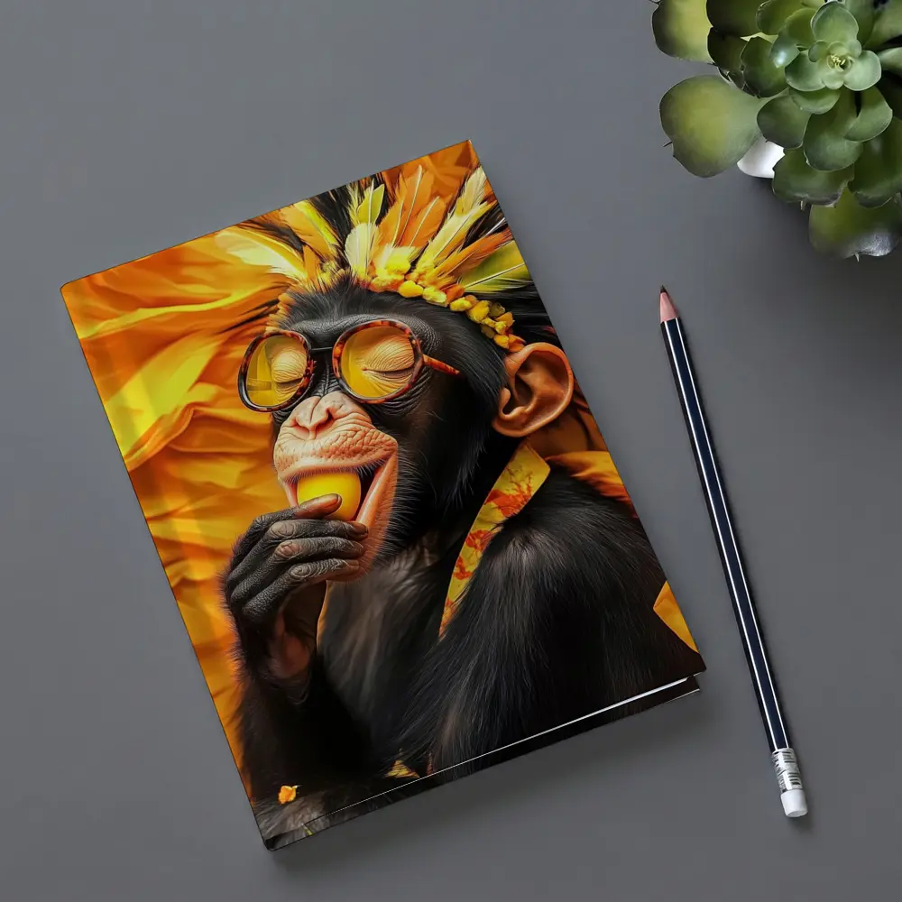 Chimpanzee With Sunglasses Yellow Feather Headdress – Notebooks